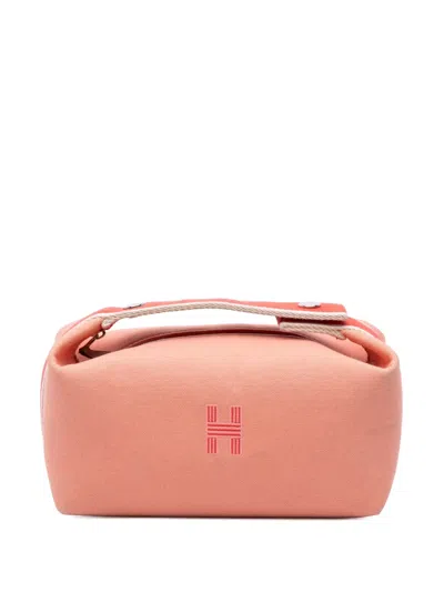 Pre-owned Hermes 2021-2025 Small Canvas Bride A Brac Case Vanity Bag In Pink