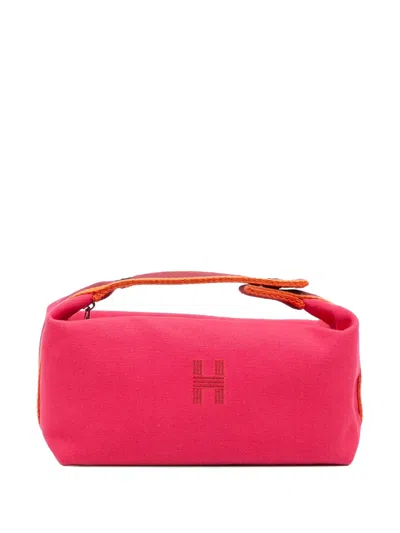 Pre-owned Hermes 2021-2025 Small Canvas Bride A Brac Case Vanity Bag In Pink