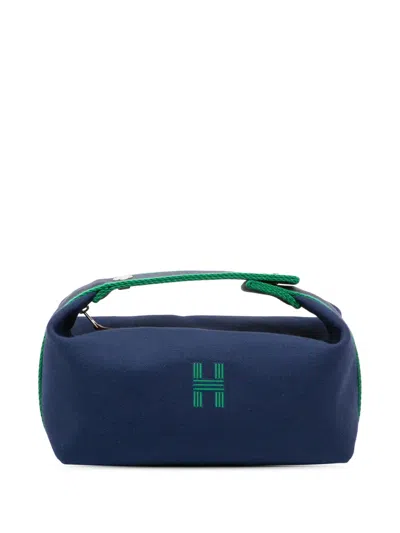 Pre-owned Hermes 2021-2025 Small Toile Bride A Brac Case Vanity Bag In Blue