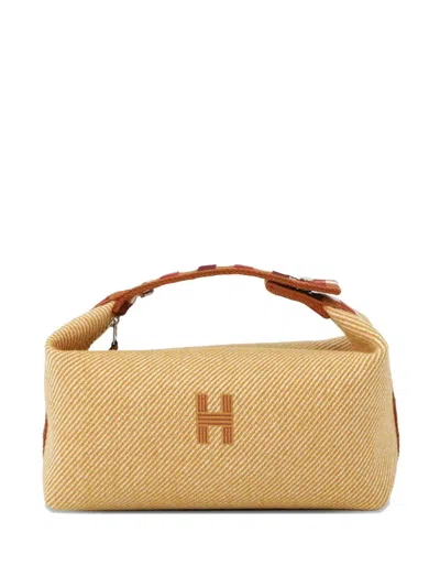 Pre-owned Hermes 2021-2025 Small Wool Bride A Brac Au Carre Case Vanity Bag In Orange