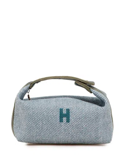 Pre-owned Hermes 2021-2025 Small Wool Bride A Brac H Natte Case Vanity Bag In Blue