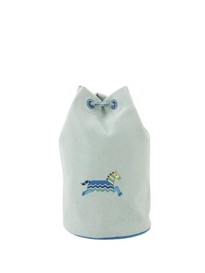 Pre-owned Hermes 2021-2025 Toile Embroidered Epopee Drawstring Duffle Bag Backpack In Blue