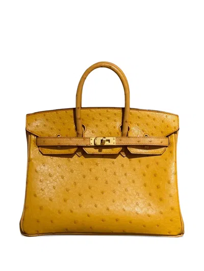 Pre-owned Hermes 2021 25 Birkin Ostrich Tote Bag In Yellow