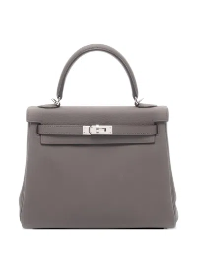 Pre-owned Hermes 2021 25 Kelly Leather Tote Bag In Gray