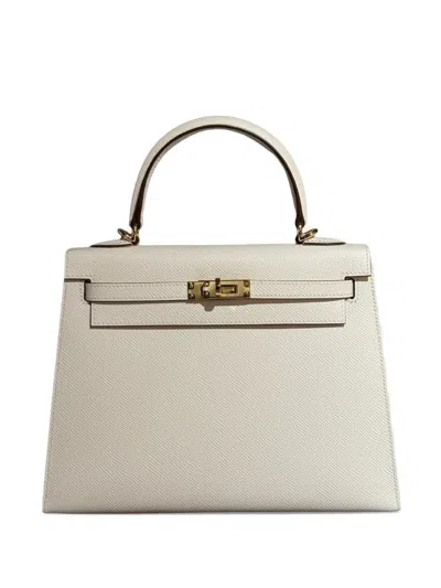 Pre-owned Hermes 2021 25 Kelly Sellier Tote Bag In Neutral
