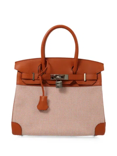 Pre-owned Hermes 2021 30 Birkin Padlock-detail Tote Bag In Orange