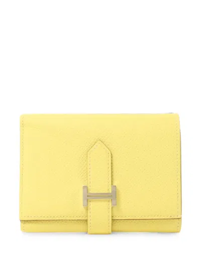 Pre-owned Hermes 2021 Bearn Verso Leather Wallet In Yellow