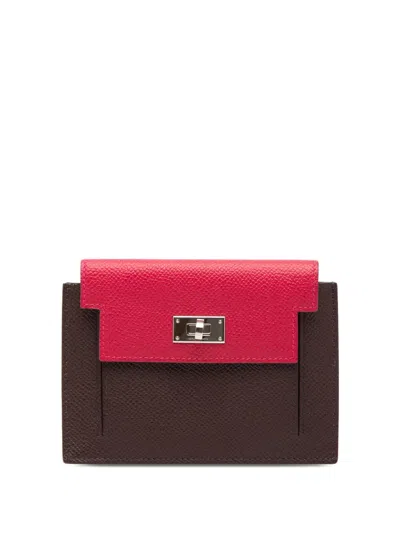 Pre-owned Hermes 2021 Bicolor Epsom Kelly Pocket Compact Wallet Small Wallets In Red