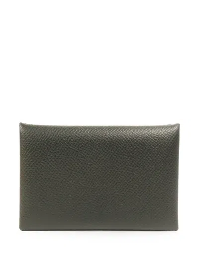 Pre-owned Hermes 2021 Calvi Card Case In Green