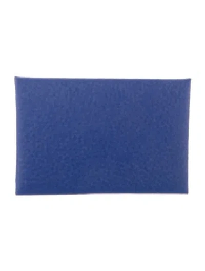 Pre-owned Hermes 2021 Calvi Cardholder In Blue