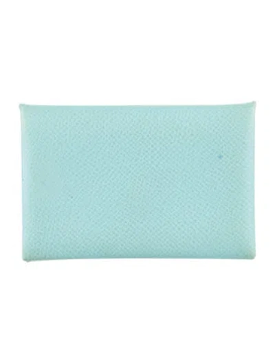 Pre-owned Hermes 2021 Calvi Cardholder In Blue