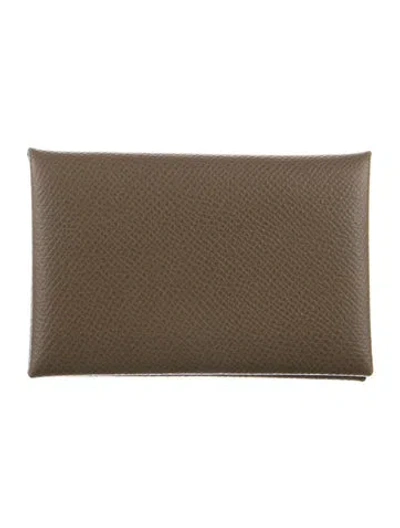 Pre-owned Hermes 2021 Calvi Cardholder In Brown