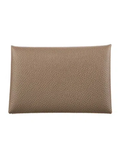 Pre-owned Hermes 2021 Calvi Cardholder In Brown