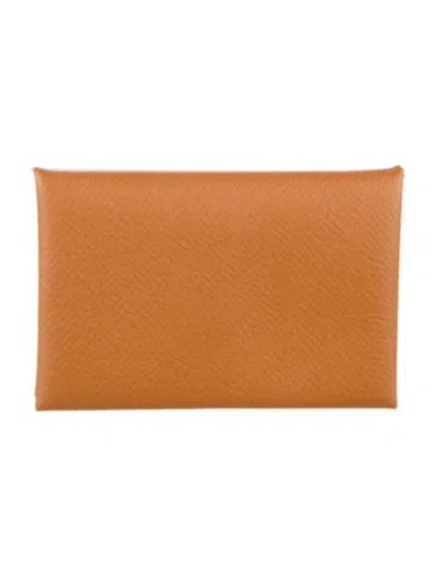 Pre-owned Hermes 2021 Calvi Cardholder In Brown