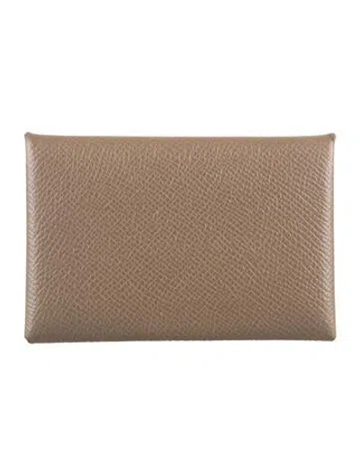 Pre-owned Hermes 2021 Calvi Cardholder In Brown/neutrals