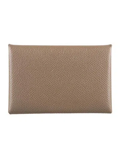 Pre-owned Hermes 2021 Calvi Cardholder In Grey