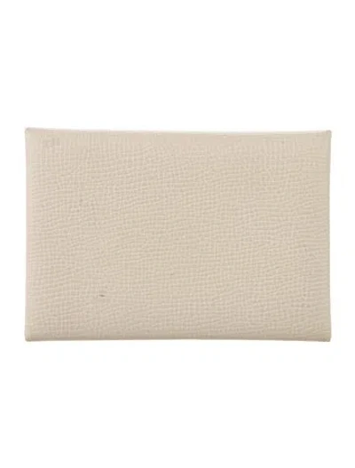 Pre-owned Hermes 2021 Calvi Cardholder In Neutrals/yellow