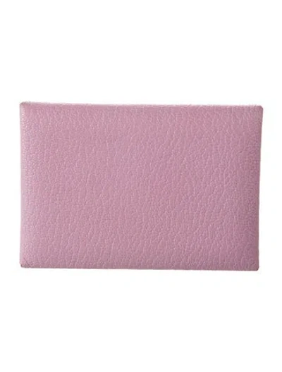Pre-owned Hermes 2021 Calvi Cardholder In Pink
