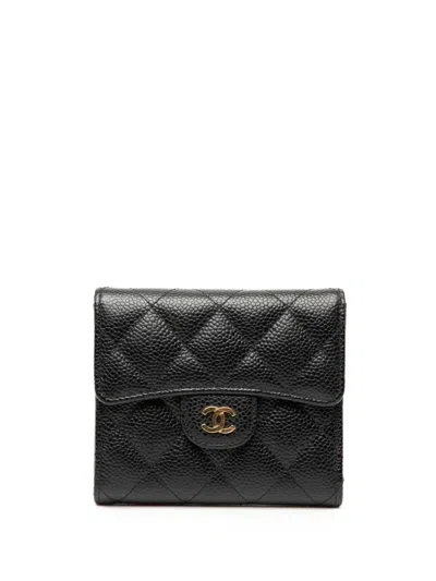 Pre-owned Hermes 2021 Cc Quilted Caviar Compact Flap Wallet Small Wallets In Black