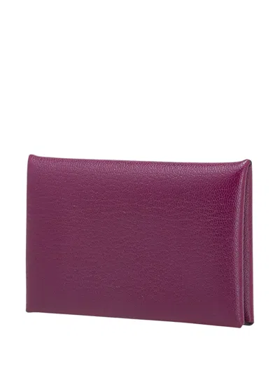 Pre-owned Hermes 2021 Chevre Mysore Calvi Card Holder In Purple