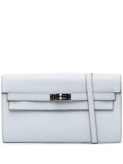 Pre-owned Hermes 2021 Chevre Mysore Kelly To Go Wallet Crossbody Bag In Blue