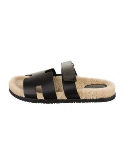 Pre-owned Hermes 2021 Chypre Slides In Black