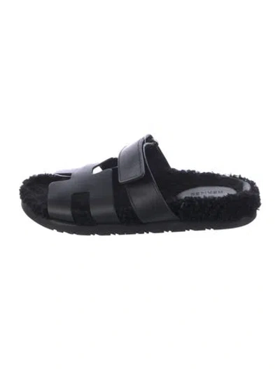Pre-owned Hermes 2021 Chypre Slides In Black