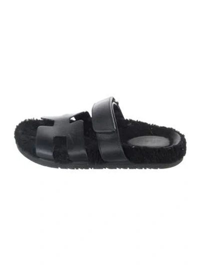 Pre-owned Hermes 2021 Chypre Slides In Black
