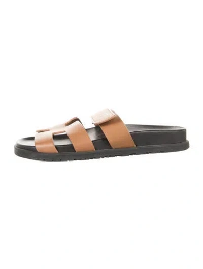 Pre-owned Hermes 2021 Chypre Slides In Brown