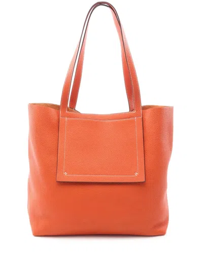 Pre-owned Hermes 2021 Clemence Double Sens 46 Tote Bag In Orange
