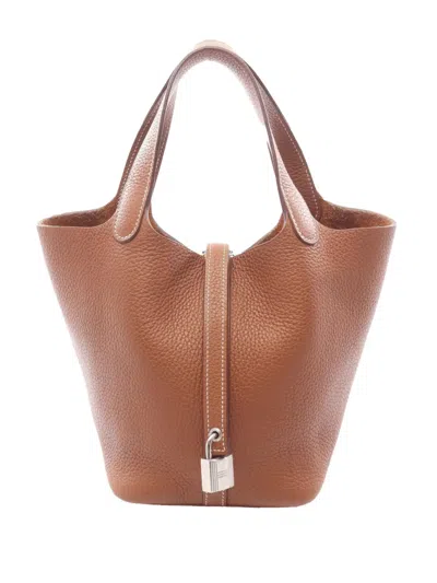 Pre-owned Hermes 2021 Clemence Picotin Lock 18 Handbag In Brown