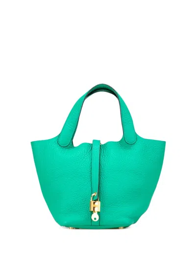 Pre-owned Hermes 2021 Clemence Picotin Lock 18 Handbag In Green
