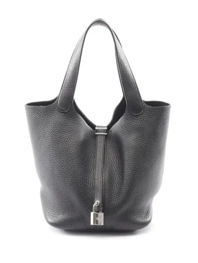 Pre-owned Hermes 2021 Clemence Picotin Lock Pm Handbag In Black