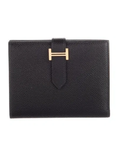 Pre-owned Hermes 2021 Compact Bearn Wallet In Black