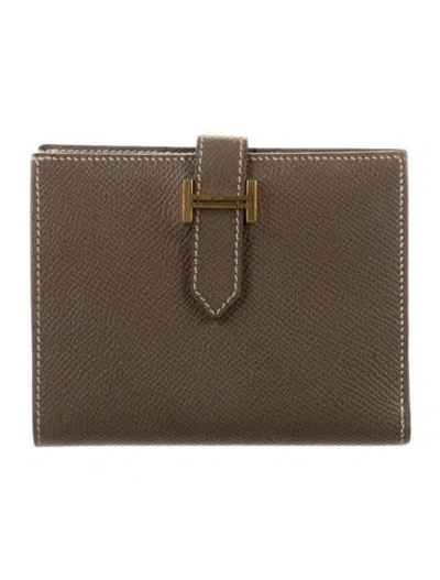 Pre-owned Hermes 2021 Compact Bearn Wallet In Gray