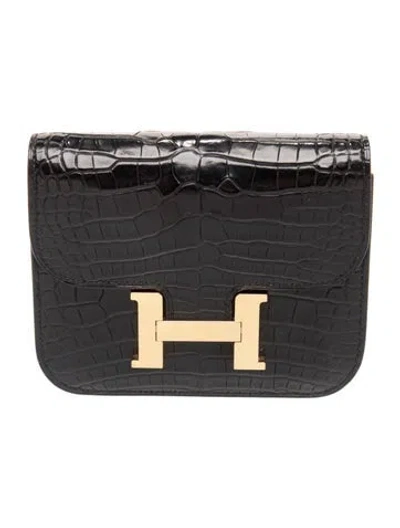 Pre-owned Hermes 2021 Constance Compact Wallet In Black