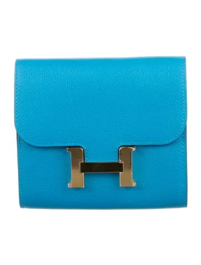 Pre-owned Hermes 2021 Constance Compact Wallet In Blue