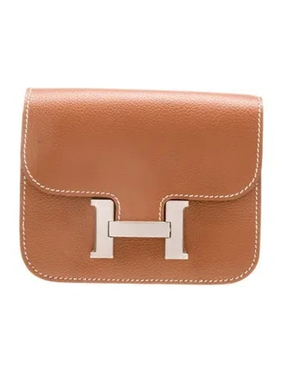 Pre-owned Hermes 2021 Constance Compact Wallet In Brown