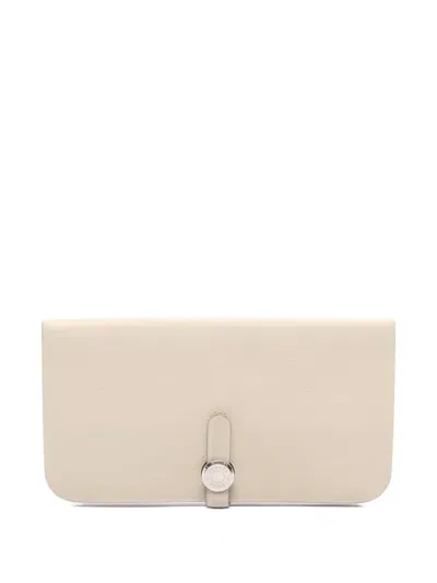 Pre-owned Hermes 2021 Dogon Bi-fold Long Wallet In Neutral