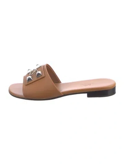 Pre-owned Hermes 2021 Dune Slides In Brown