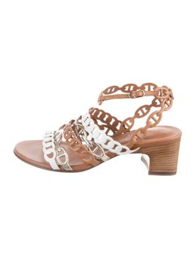 Pre-owned Hermes 2021 Enchainee Pumps In Brown/white