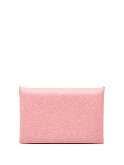Pre-owned Hermes 2021 Epsom Calvi Card Holder In Pink