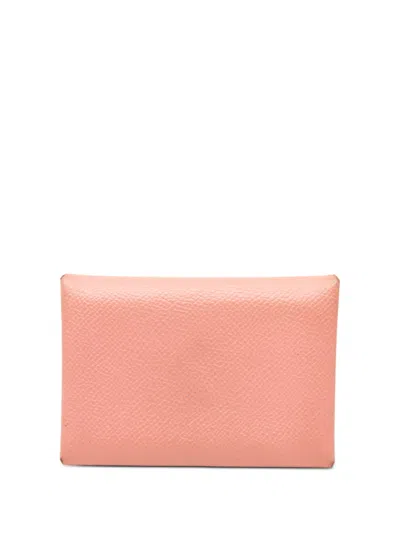 Pre-owned Hermes 2021 Epsom Calvi Duo Card Holder In Pink