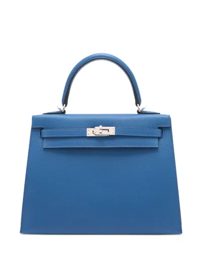 Pre-owned Hermes 2021 Epsom Kelly Ii Sellier 25 Satchel In Blue
