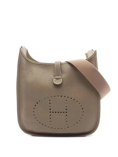 Pre-owned Hermes 2021 Eveline 3 Perforated-logo Leather Shoulder Bag In Neutral
