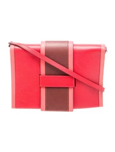Pre-owned Hermes 2021 Evercolor H Passant Clutch In Red