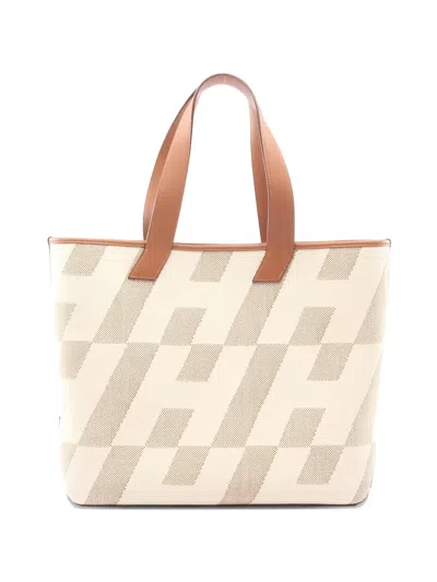 Pre-owned Hermes 2021 Gm Geometric-pattern Tote Bag In Neutral
