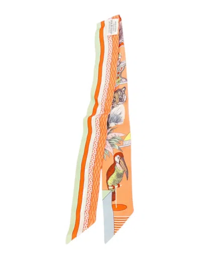 Pre-owned Hermes 2021 Grand Theatre Nouveau Silk Twilly Scarf Scarves In Orange