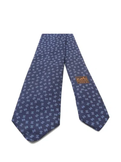 Pre-owned Hermes 2021 H-pattern Silk Tie In Blue