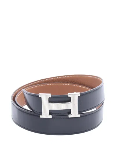 Pre-owned Hermes 2021 H Strie Reversible Belt In Black